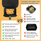 BYKITCHEN 9 Inch Square Silicone Air Fryer Liners for 6 to 8QT, Set of 2, Reusable Silicone Airfryer Tray Insert, Air Fryer Accessories for Corsori 6QT, Ninja Airfryer Pro XL 6.5QT, Gourmia & More