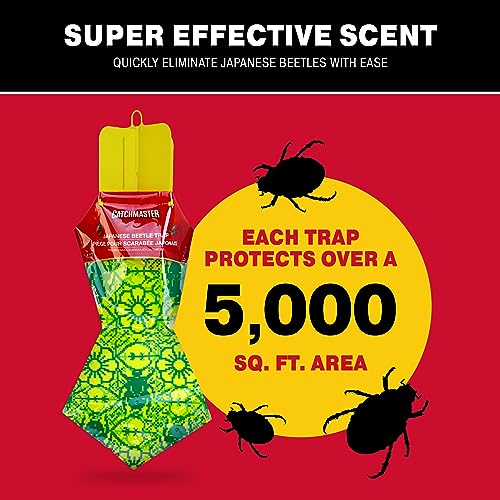 Catchmaster Japanese Beetle Traps Outdoor 6PK, Flying Insect Trap Bag with Dual Pheromone Food Lure, Hanging Bug Catcher for Backyard & Garden, Pest Control for Plants, Trees, Vegetables & Flowers