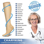 CHARMKING Compression Socks for Women & Men (8 Pairs) 15-20 mmHg Graduated Copper Support Socks are Best for Pregnant, Nurses - Boost Performance, Circulation, Knee High & Wide Calf (L/XL, Nude)