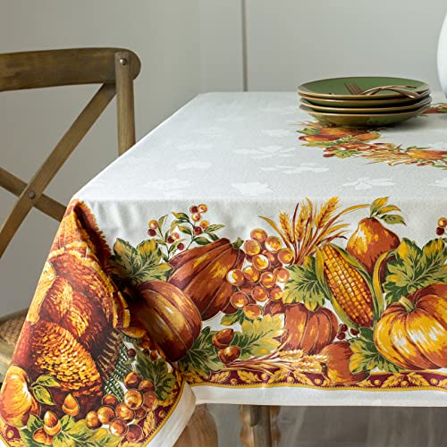 Benson Mills Harvest Splendor Engineered Printed Fabric Table Cloth, Fall, Harvest, and Thanksgiving Tablecloth (60" X 120" Rectangular, Harvest Splendor)