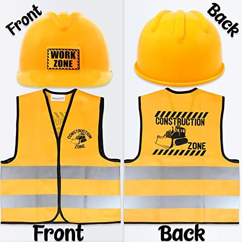 AnapoliZ Kids Construction Vest plus Hat Set | 2 Pcs Kids Construction Worker Vest & Hat Dress Up | Yellow Reflective Vest Construction, plus Yellow Plastic Childrens Hard Hat | Construction Costume