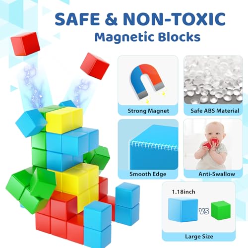 Magnetic Blocks for Toddler Toys,1.18 Inch Large Magnetic Cubes,STEM Preschool Learning Sensory Montessori Outdoor Travel Building Christmas Toys Gifts for 3 4 5 6 Year Old Kids Boys Girls (28pcs)