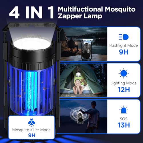 Evolpol Bug Zapper Outdoor Indoor, Mosquito Zapper with Large-Capacity 5000mAh Battery, 4 in 1 Insect Fly Zapper with Powerful Spotlights, Rechargeable & Cordless for Camping, Fishing, Patio, Home