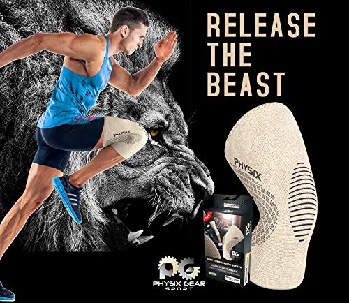 PHYSIX GEAR Knee Support Brace - Premium Recovery & Compression Sleeve for Meniscus Tear, ACL, MCL Running & Arthritis - Best Neoprene Stabilizer Wrap for Crossfit, Squats & Workouts -Single Beige XL