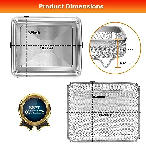 Air Fryer Tray Replacement for Cuisinart TOA-28 AFR-25 Toaster Air Fryer Convection Oven, 10.7 * 9.8'' Non-stick Mesh Air Fryer Steel Basket Wire Rack Accessories Parts, Dishwasher Safe