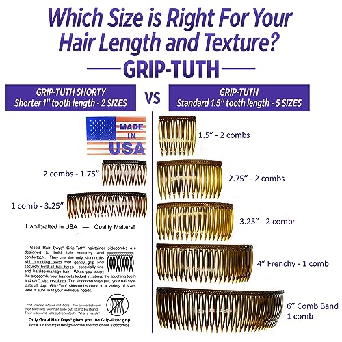 Grip-Tuth Combs - Set Of 2 Hair Side Combs - Hair Combs For All Types Of Hair - Decorative & Hair Styling Women Accessories (Shell, 3 ¼ ″ Wide)