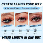 KevKev Lash Clusters 192 Pcs Individual Lashes Cluster Lashes Mixed Styles DIY Lash Extensions Eyelash Clusters Thin Band & Soft Lashes that Look Like Eyelash Extensions(Spring & Summer, C-10-18mix)