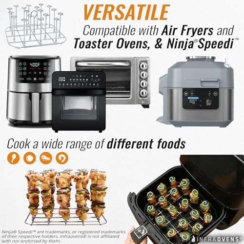 INFRAOVENS Air Fryer Rack for Ninja Speedi, Stainless Steel Accessories for SF301 Rapid Cooker 12-in-1, Airfryer Skewer Stand, Kabobs and Rib Barbecue BBQ Rack, Also Compatible with Toaster Ovens