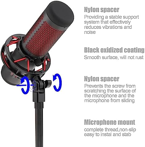 Microphone Mount Adapter for Hyperx Quadcast with 3/8" or 1/4" Screw Adapter, Works with HyperX QuadCast Microphone Stand & Boom Arm Durable Replacement Accessory for Mic (Black)