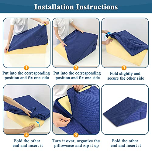 Mistuki Wedge Pillow Cover Quilted Triangle Incline Bed Wedge Pillowcase Slanted Pillow Case Protector(24"x25"x12") with Pocket & Zipper Only Replacement Cover Machine Washable