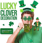 29Pack St Patricks Party Favors of 16pcs Shamrock Beads Necklace Bulk, 6pcs Clover Eyewear Sunglasses, 6pcs Green Hats Headband, 1pc St. Patrick's Day Stickers Party Dressing-up Costume Accessories
