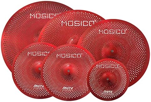 Low Volume Cymbal Mute Cymbal Pack Red 6 Pieces 10" Splash+14"hi-hat+16"crash+18"crash+20"ride FREE Cymbal Bag Silent Cymbals for Practice Drum Set