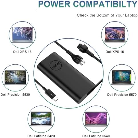 Replacement for Dell 130W Laptop Charger USB C Slim Adapter - XPS 17 15 7590 9700 9500 9510 Precision 5560 3560 5540 5570 5550 3561 3550 5510 5520 Latitude 7410 7310 7210 Type C Computer AC Power Cord