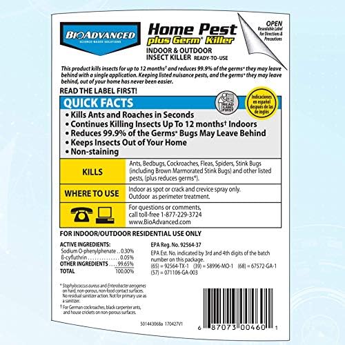 BioAdvanced Home Pest Germ Killer Indoor & Outdoor Insect Killer, Ready-to-Use, 24 oz