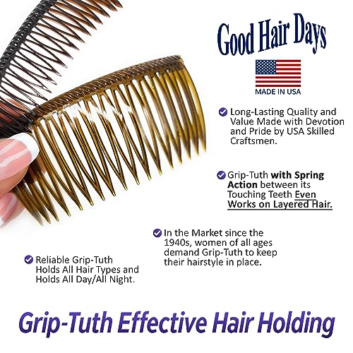 Grip-Tuth Combs - Set Of 2 Hair Side Combs - Hair Combs For All Types Of Hair - Decorative & Hair Styling Women Accessories (Shell, 1 ½ ″ Wide)