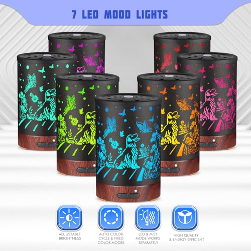 Essential Oils Diffuser,Aromatherapy Diffuser Gifts for mom,Multifunction Aromatherapy Diffuser 7 LED Color Changing Light 150ML Metal Diffuser for Home,Office (Dogs)…