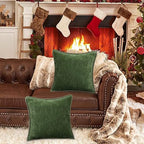 decorUhome Christmas Chenille Soft Throw Pillow Covers 22x22 Set of 2, Farmhouse Velvet Pillow Covers, Decorative Square Pillow Covers with Stitched Edge for Couch Sofa Bed, Forest Elf