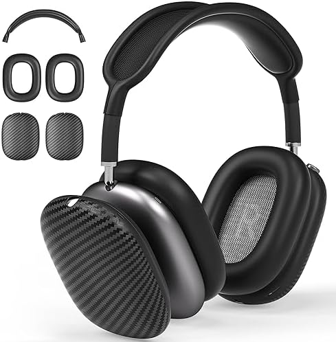 Case Cover for AirPods Max Headphones,AHBTEYM Carbon Fiber Texture TPU Ear Cups Cover/Ear Pads Case Cover/Headband Cover for Apple AirPod Max,Accessories Silicone Protector Cover(Matte Black)