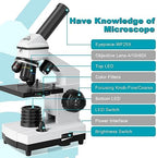 Microscope for Adults Kids Students 100-2000x Magnification Powerful Biological Educational Microscopes with Operation Accessories (10p), Slides Set (15p), Phone Adapter, Wire Shutter & Backpack