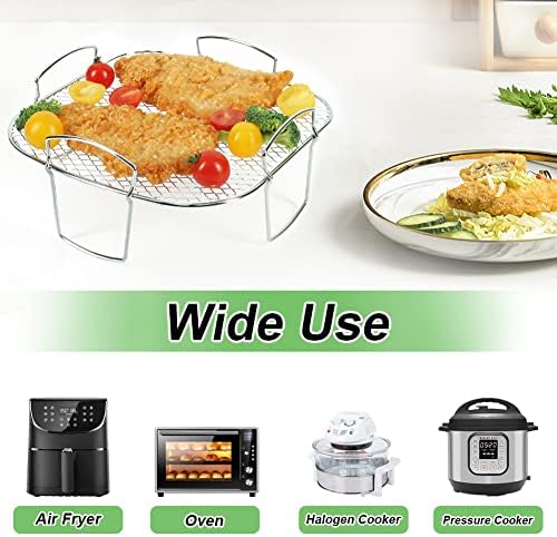 BYKITCHEN 8 Inch Square Air Fryer Rack, Stainless Steel Dehydrator Rack, Square Air Fryer Accessories for Cosori, Instant Vortex, Gourmia, Ninja Foodi Grill and More