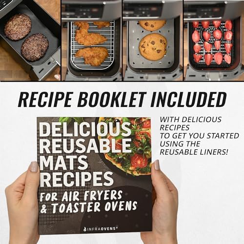 Accessories for Ninja Air Fryer 2 Basket 8 QT DZ201 & 10 QT DZ401, Reusable Sheets Liners and Rack for Foodi Dual Zone Double Airfryer, Kitchen Appliances Accessory Set with Recipe Book by INFRAOVENS