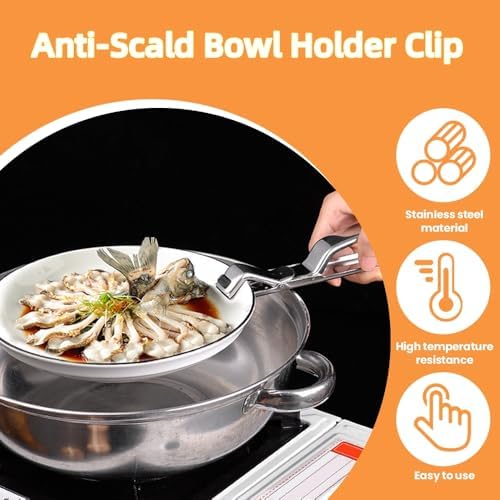 Stainless Steel Anti-scalding Clip Bowl Plate Clamp, Multi-Purpose Anti-Scald Bowl Holder Clip for Kitchen, Hot Plate Gripper Dish Clip Instant Pot Air Fryer Accessories Kitchen Gadgets (3)