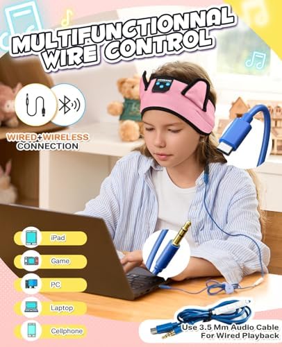 Kids Headphones, Headband Headphones for Children Baby & Toddlers, Bluetooth Toddler Headphones Wireless and Wired Playback 3.5 MM Jack for School, Stretchy & Comfy Travel Accessories