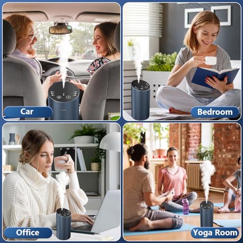 Waterless Car Diffuser, Waterless Diffusers for Essential Oils with Timer & No Leakage Tech, Super Quiet Cordless Aromatherapy Essential Oil Diffuser Battery Operated for Car, Room, Office (Dark Blue)