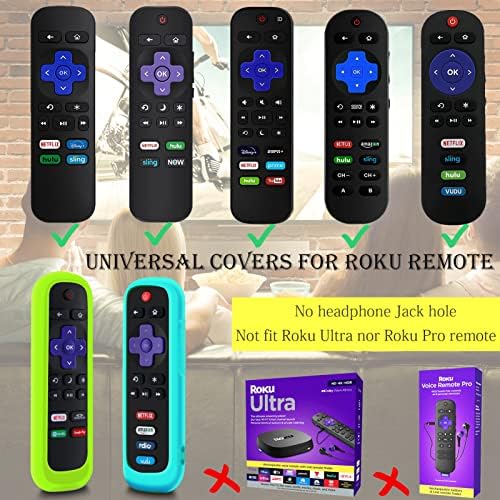 2Pack Case for Roku Remote, Cover for Hisense Roku TV Steaming Stick/Express Universal Replacement Controller Silicone Sleeve Skin Glow in The Dark Sky and Purple