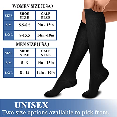 CHARMKING Compression Socks for Women & Men (8 Pairs) 15-20 mmHg Graduated Copper Support Socks are Best for Pregnant, Nurses - Boost Performance, Circulation, Knee High & Wide Calf (L/XL, Multi 02)