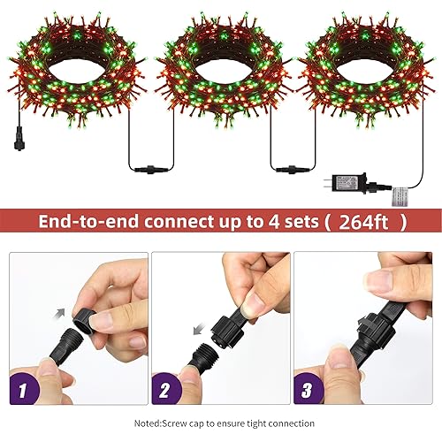 HOME LIGHTING 66ft Christmas Decorative Mini Lights, 200 LED Green Wire Fairy Starry String Lights Plug in, 8 Lighting Modes, for Indoor Outdoor Xmas Tree Wedding Party Decoration (Red & Green)