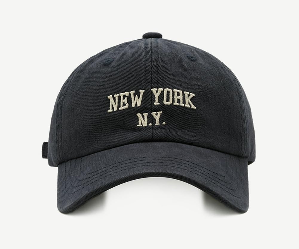 Top Baseball Caps for Women-Men Outdoor Baseball Hats New York Golf Sports Hat Curved-Brim UV Protection Navy