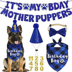 Dog Birthday Party Supplies, Multi Sizes Dog Birthday Bandana Boy Dog Birthday Hat Bow Tie Numbers It’s My Bday Mother Puppers Sign Banner for Large Extra Large Dogs Pets (X-Large, Blue)