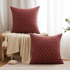 MIULEE Pack of 2 Christmas Decorative Burlap Linen Throw Pillow Covers Modern Farmhouse Pillowcase Rustic Woven Textured Cushion Cover for Sofa Couch Bed 18x18 Inch Wine Red