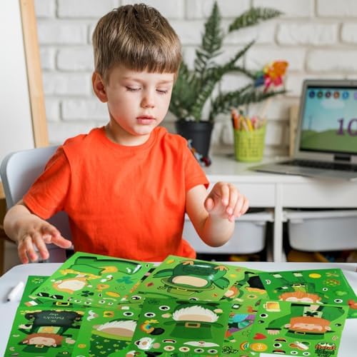 36 Sheets St Patricks Day Stickers, Saint Patricks Make A Face Stickers, Make Your Own St Patricks Day Decorations Accessories for Kids Adults Irish Party Favor Supplies