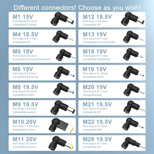 90W Universal Laptop Charger Replacement for HP Asus Gateway Acer Lenovo IBM Dell Toshiba Samsung Sony Fujitsu Notebook Ultrabook Chromebook Computer Power Supply Cord AC Adapter with 16 Tips