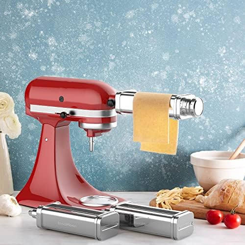 Pasta Maker Attachment Set for KitchenAid Stand Mixers,Stainless Steel Pasta Sheet Roller,Spaghetti & Fettuccine Cutters Accessories plus Dough Scraper