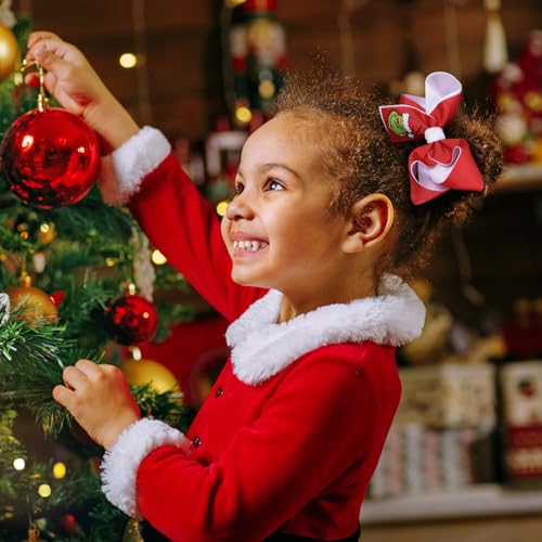 2pack Christmas Green Hair Bow Clips Red Hair Ribbon Barrettes Alligator Hairpin 4.3" for Women Girls Kids Xmas Holiday Dress up Party Costume Decorations Accessories Gift