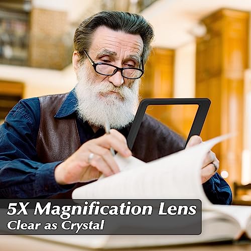 [2 Pack] 5X Magnifying Glass for Reading Large Page Viewing Area Magnifiers Lightweight Handheld Magnifier for Reading Seniors and Low Vision Person Black