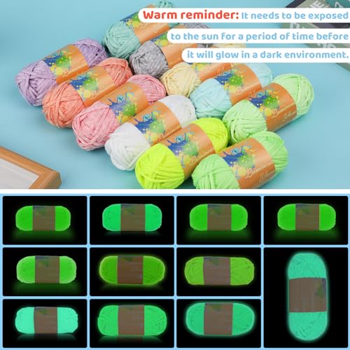 MORFEN 2 Rolls 50g Glow in The Dark Yarn，Glow in The Dark Yarn for Crochet,Glow Yarn for Knitting, Art Crocheting Sewing Beginners(Yellow)