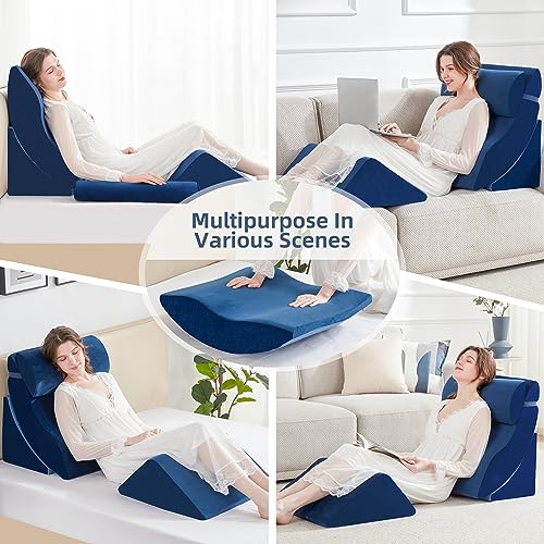 A2ZCOMFY Memory Foam Wedge Pillow Set for Sleeping, Post Surgery, Back Pain Relief - Blue