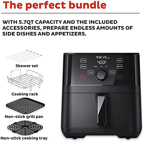 Instant Pot Vortex 5.7QT Air Fryer With Accessories, Custom Smart Cooking Programs, 4-in-1 Functions that Crisps, Roasts, Bakes and Reheats, 100+ In-App Recipes, from the Makers of Instant Pot, Black