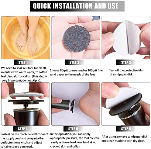 Electric Foot File Callus Remover Professional Foot File Pedicure Tools Adjustable Speed 120pcs Replacement Sandpaper disc Easy to Remove Cutin Dead Skin calluses(Black 120pcs)