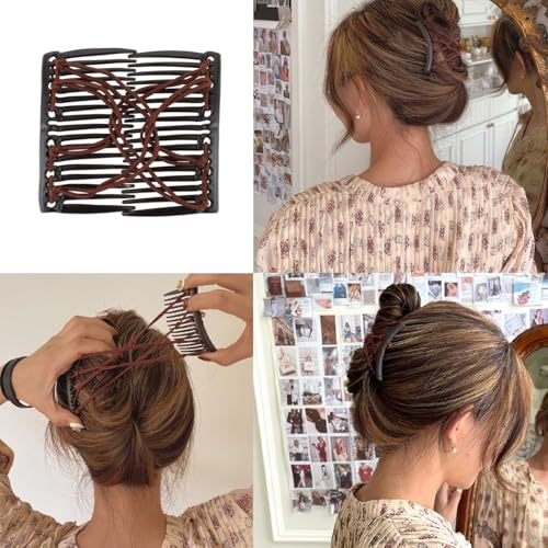 5 Pieces Stretchy Magic Hair Comb Adjustable Elastic Comb Hair Clip for Women Girls No Crease Hair Pins Vintage Hair Bun Maker Hair Accessories for Curly Thick Wavy Hair Ponytail