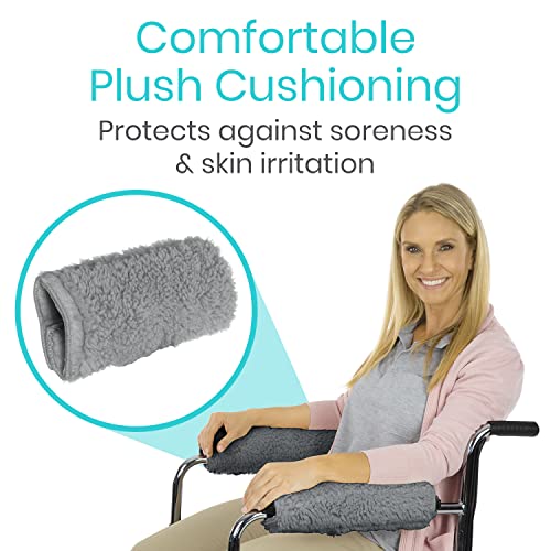 Vive Wheelchair Armrest Covers (Pair) - Memory Foam Sheepskin Pad for Office & Transport Chair - Soft Support Cushion Accessories for Padded Arm Rest, Kids, Adults - Comfort Padding Pressure Relief