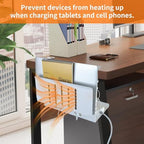 LUKETURE Desk Side Storage, Laptop Holder with Cable Management Tray, 2 in 1 Steel Under Desk Laptop Mount, Table Organization, Space Saving Table Accessories for Office and Home (White)