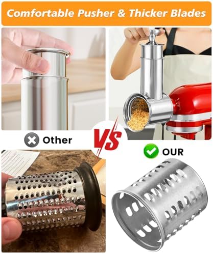 Stainless Steel Slicer Shredder Attachment for KitchenAid Mixers, Large Salad Maker,Cheese Grater Accessories with 4 Thick Blades,Dishwasher Safe