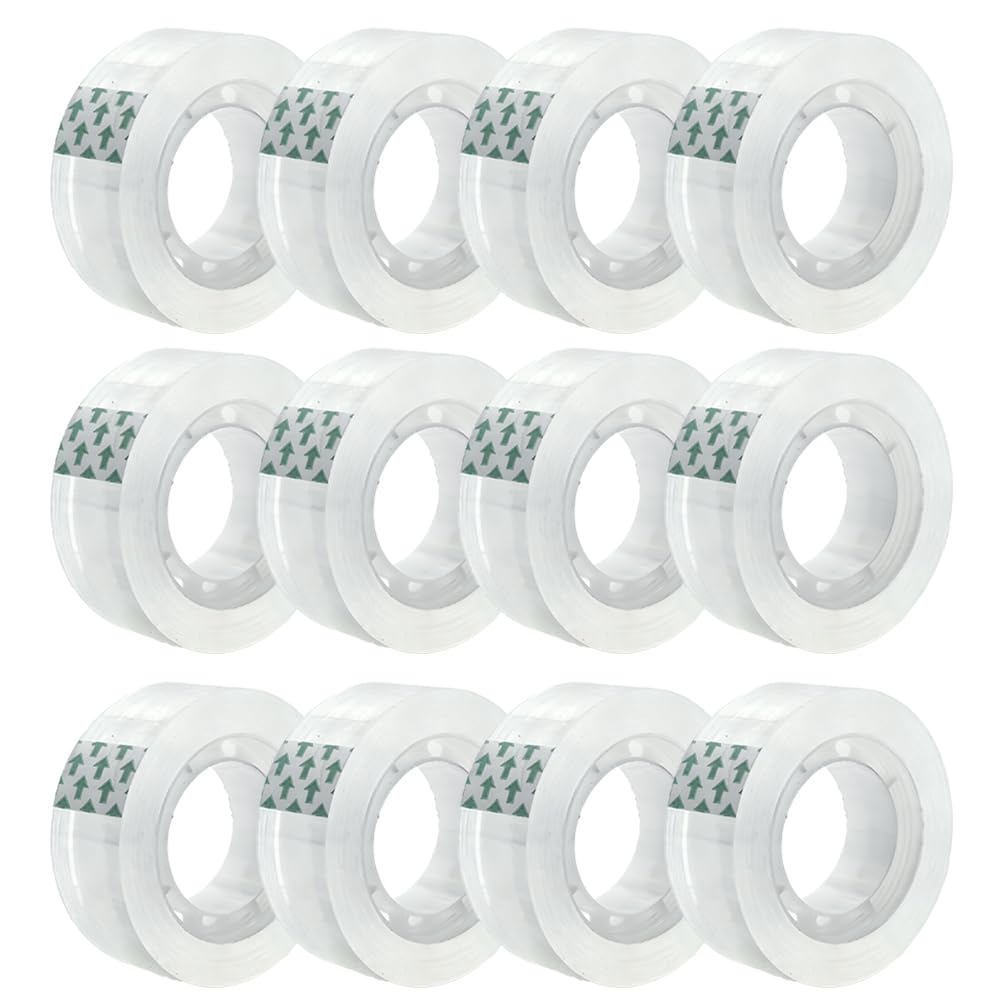 12 Rolls Transparent Tape Refills Rolls, Clear Tape, 1 in Core, 3/4 x 1000 in, Gift Packaging Tape Refill Roll for Office, Home, School