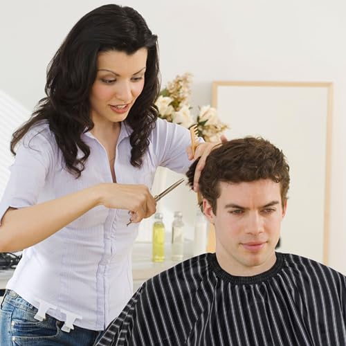 FEBSNOW Professional Hair Cutting Cape with Neck Duster Brush, FEBSNOW Salon Barber Cape, Hair Cutting Accessories (Black Stripe)