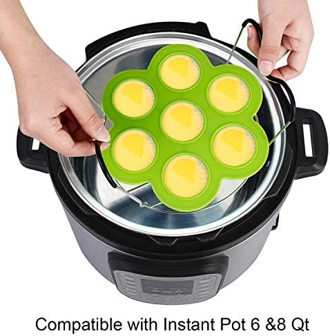 ROTTAY Silicone Egg Bites Molds and Steamer Rack Trivet with Heat Resistant Handles Fit Instant Pot Accessories, 7pcs set for 6qt & 8qt Electric Pressure Cooker With 2 Spoons and Silicone spatula